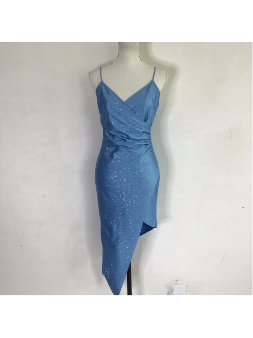 Honey and Rosi Women Elegant Blue Sparkle Asymmetrical Dress M